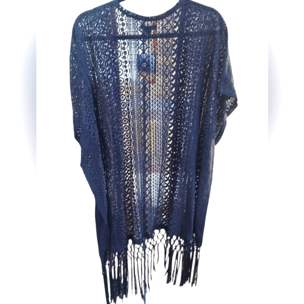 NWT G By Guess Black Anita Fringe Kimono - Picture 2 of 6